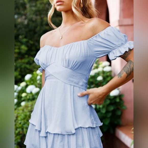 Womens Off Shoulder Ruffle Hem Romper - Picture 4 of 9